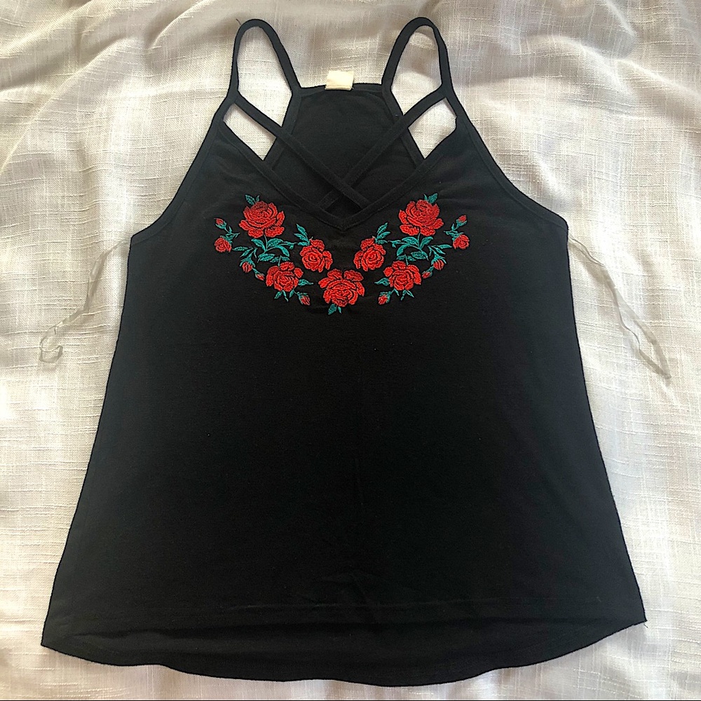 Embroidered Crisscross V-Neck Top